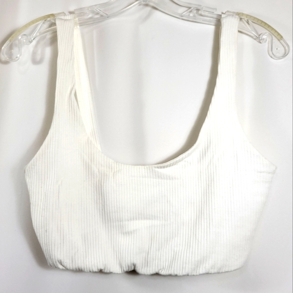 Fashion Nova white rib knit crop top   women's M  #1636